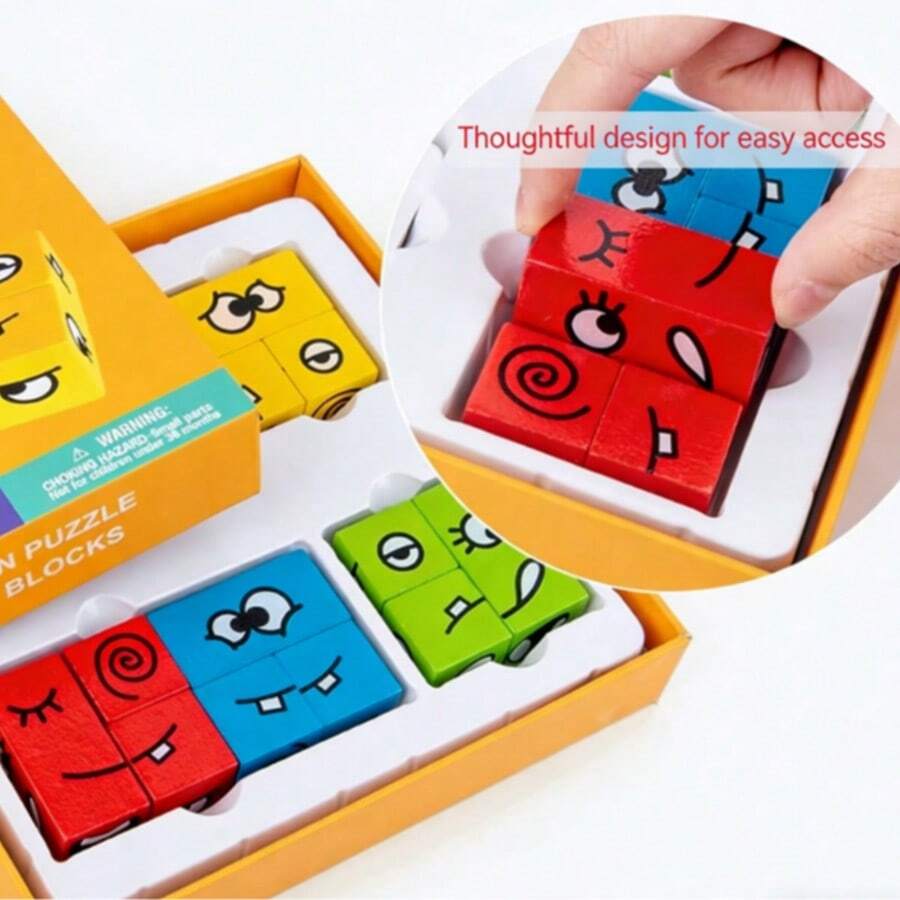 1 Set Wooden Changeable Face Expression Matching Blocks, Children's Logic Thinking Training Interactive Tabletop Game, Educational Puzzle Toy