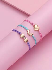 Bộ 3 vòng tay trẻ em thời trang, dễ thương, tối giản, thích hợp làm quà tặng Ngày của Mẹ và quà tặng bạn thân, với các họa tiết trái tim, mặt trăng, nơ, chữ cái, phù hợp để đeo hàng ngày, làm quà tặng và trong các dịp lễ hội. - Nhiều màu - Xem 4