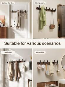 Walnut Wood Wall Mounted Coat Hooks, Storage Hanger For Bedroom Closet, Bathroom Rust-Resistant Hooks - Brown - View 9