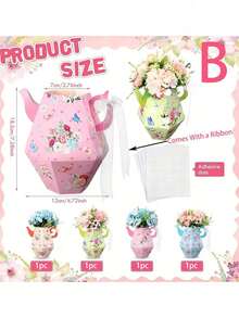 4pcs/Pack Tea Pot Flower Boxes, Floral Arrangement Decor For Tea Pot, Tea Party Snack & Candy Boxes, Paper Tea Pot Shaped Floral Decor Boxes, Pink Tea Party Boxes, Suitable For Wedding Floral Arrangement, Tea Party Centerpiece Decor, Spring Birthday Celebration - Multiple Styles - View 7
