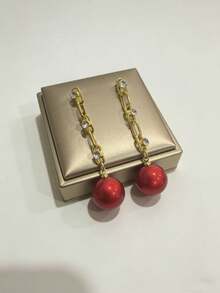 1对几何红色耳环 - 彩色 - 查看 3