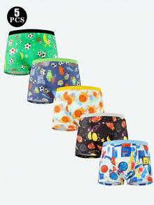 5条装男童足球印花三角裤，柔软舒适 - 彩色 - 查看 1