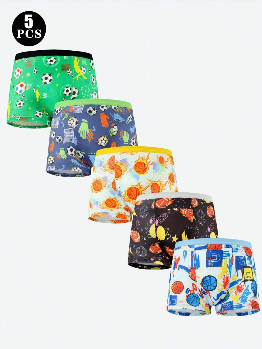 5条装男童足球印花三角裤，柔软舒适 - 彩色 - 查看 1