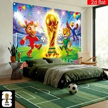 Tapisserie murale décorative WM 2D plate, bannière plate 2D, 1 pièce, bannière de fond de fête USA-Canada-Mexique 2026, bannière de garage de football, grande impression de trophée et de mascotte pour décoration extérieure, convient pour les fêtes de supporters et les décorations de fête de football ainsi que pour la décoration de la maison, 2D plate. - z1 - Voir 3