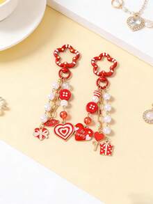 1pc Beaded Lip Keychain, Heart Shaped Keyring Gift Set, Girl Bag Charm - Multicolor - View 2