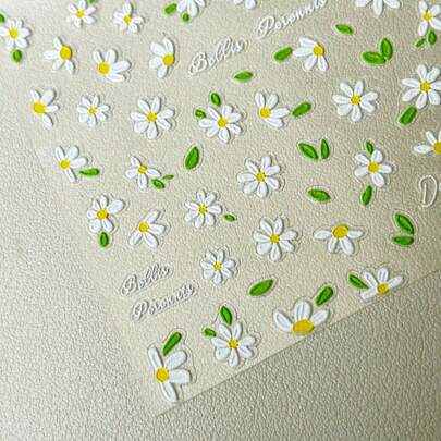 1pc 5D Embossed Soft Gel Nail Sticker, Cute Daisy Self-Adhesive Sliding Nail Sticker, Press-On Nail DIY Japanese Nail Art Decorative Sticker Nails Nail Supplies Nail Stickers