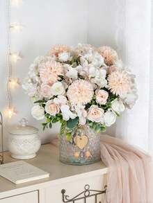 3pcs Artificial Silk Ball Chrysanthemums, Roses, Hydrangeas, Artificial Flowers, Valentine's Day Gifts, Simulated Flower Brunch, Suitable For DIY Wedding Bouquets - Champagne - View 5