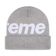 Supreme Intarsia Logo Beanie Hat - Authentic Designer Knitwear | Viral 2026 Unisex Streetwear Winter Accessory | Premium Jacquard Knit Smooth Logo Cap | Iconic Cuffed Beanie Hypebeast Essentials | Luxury Minimalist Knitted Headwear - 灰色 - 查看 2