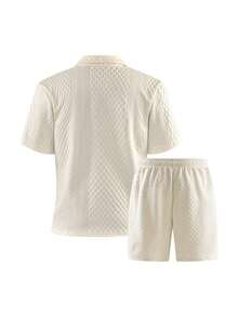Bộ áo polo và quần short nam mùa hè, màu trơn, đa năng, thoáng khí, họa tiết hình thoi, thích hợp đi làm, ở nhà và thư giãn. - Rượu sâm banh - Xem 2