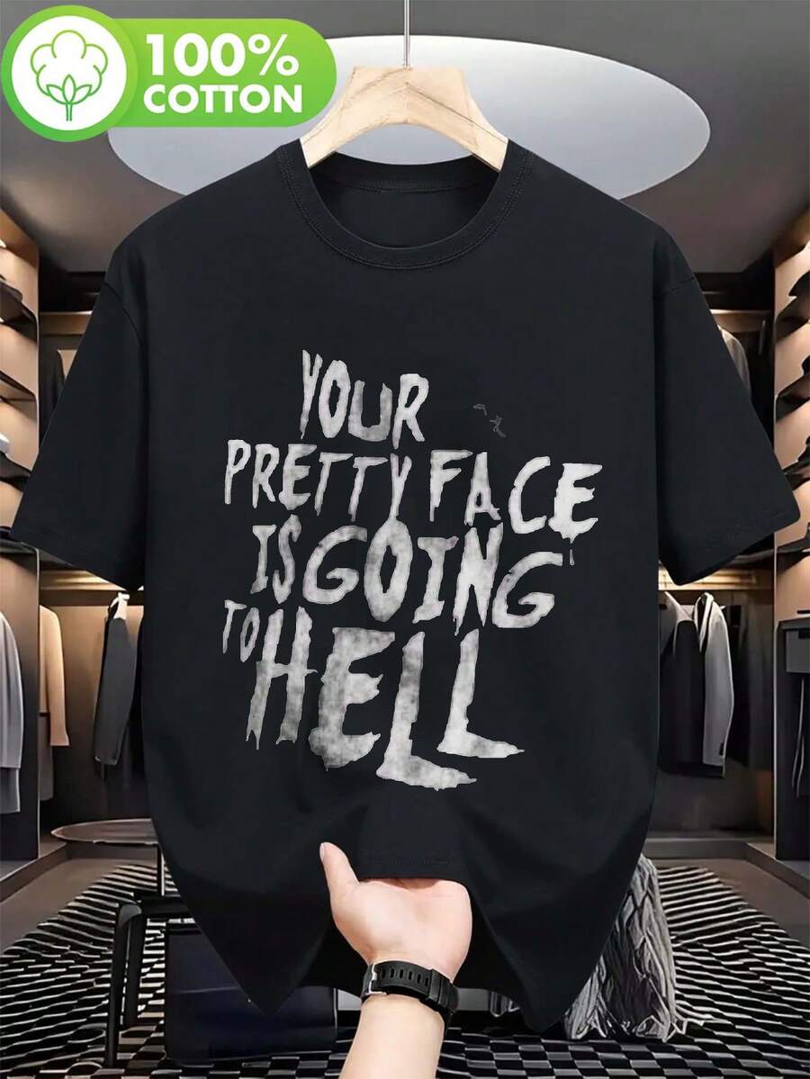 Camisetas de verano para hombres y mujeres con un diseño inspirado en el grupo musical 'Your Pretty Face Is Going to Hell', lo que las hace perfectas para la moda hip hop y streetwear de Harajuku, confeccionadas con 100% - Negro - Ver 1