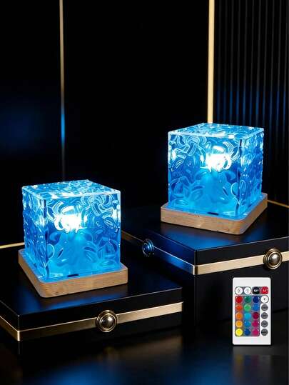 16 Color Water Wave Projection Night Light, Glowing Cube Crystal Lamp With Touch/Remote Control, USB Wave Projector Night Light, Creating Dreamy Wave Lamp Effect, Valentine's Day Decor, Room Decor, Bedroom, Gift