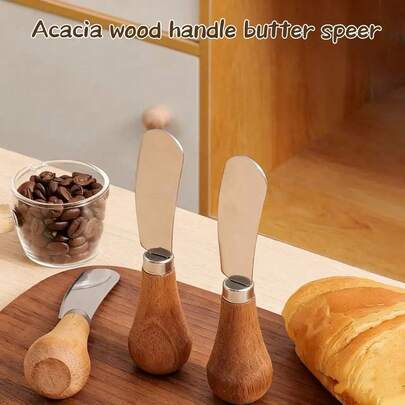 直立式黄油刀，木柄，迷你面包/果酱/花生酱/奶酪涂抹刀