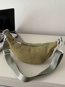 时尚休闲女士斜挎包，新款单肩饺子包，简约轻便小布手提包 - 綠色 - 查看 9