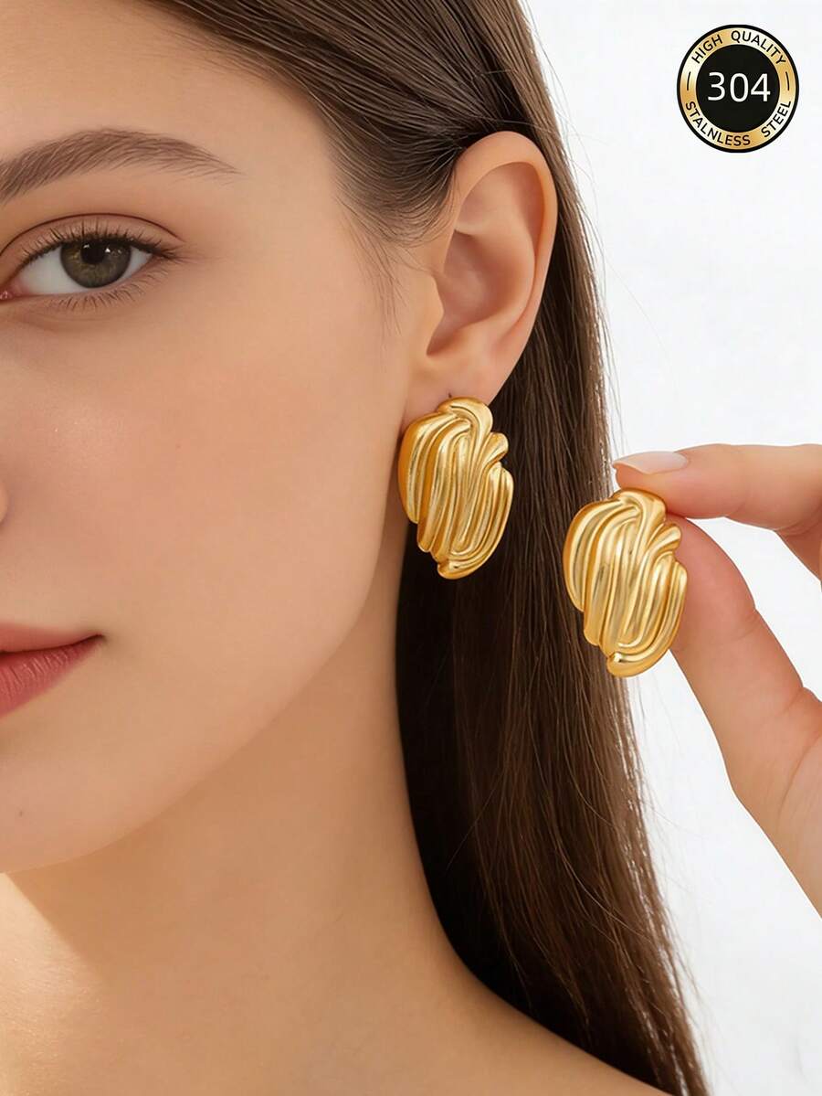 1 Pair 304 Stainless Steel Asymmetrical Earrings, Suitable For Summer Travel And Vacation Wear, Mother's Day Gift - Gold - View 1