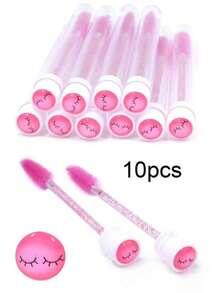 Bộ 10 cọ chuốt mi màu hồng lấp lánh, có nắp đậy chống bụi, có thể tái sử dụng, cọ chuốt mascara lấp lánh, hộp đựng trong suốt, cũng có thể dùng làm cọ kẻ lông mày, cọ tán phấn mắt, cọ xoắn ốc. - Màu Hồng Tươi - Xem 1