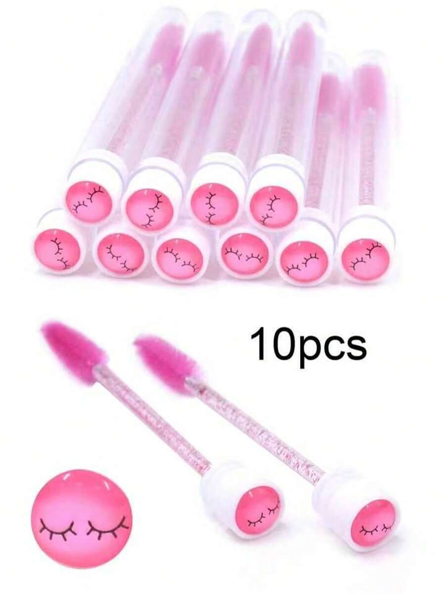 Bộ 10 cọ chuốt mi màu hồng lấp lánh, có nắp đậy chống bụi, có thể tái sử dụng, cọ chuốt mascara lấp lánh, hộp đựng trong suốt, cũng có thể dùng làm cọ kẻ lông mày, cọ tán phấn mắt, cọ xoắn ốc. - Màu Hồng Tươi - Xem 1