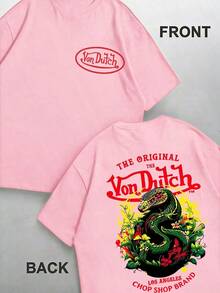 White 1pcs Women's Double Side Print Von Ditch Dragon Floral Design Red And Green Print Fabric Soft & Skin-Friendly Unisex Style Gifts For Spring Festival, Valentine's Day, St. Patrick's Day & World Cup-Van Dutch Dragon Print Women T Shirt Classic Americana Style Graphic,Summer Outfits,Vacation Outfits Women,Summer Outfits For Women,Spring Outfits For Women,Summer Tops,St Pattys Day Outfit,Easter Outfit Women - 粉色 - 查看 14