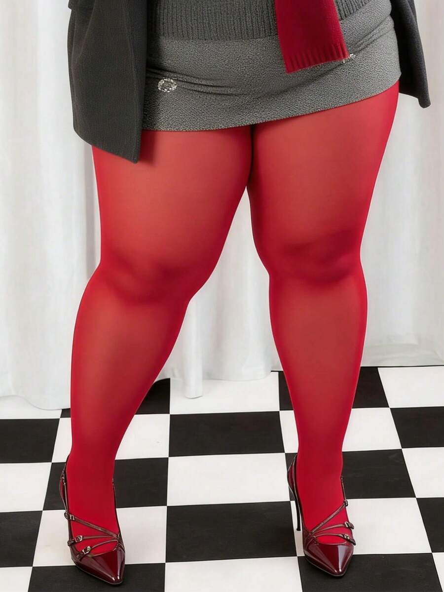 1 Pair Plus Size Sheer Red Opaque Tights Fashion Sexy Cute Style For Women Daily Commute Party Spring Autumn - Multicolor - View 1