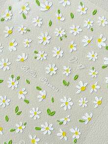 1pc 5D Embossed Soft Gel Nail Sticker, Cute Daisy Self-Adhesive Sliding Nail Sticker, Press-On Nail DIY Japanese Nail Art Decorative Sticker Nails Nail Supplies Nail Stickers - Olive Green - View 3