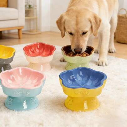 Bát ăn và uống nước cho thú cưng bằng gốm sứ có chân đế cao, thiết kế hoa văn dễ thương, chống trượt, phù hợp cho thú cưng nhỏ/vừa, dễ vệ sinh.