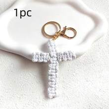 1pc Handmade Woven Cross Keychain, Jesus Keychain, Christian Car Keychain, Bag Charm, Soft Cross Keychain, Bohemian Decor, Unisex, Holiday Decor Pendant, Birthday Gift, Women Keychain, Back To School Gift, Couple Gift, Birthday Gift, Wedding Gift, Holiday Gift, Party Favor, Event Souvenir, Friend Gift, Bag Charm, Car Accessories, Gift For Sister, Teacher - Multicolor - View 15
