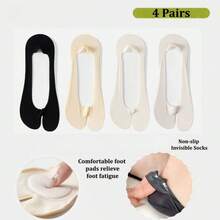 1/4 Pairs Women's Toe Separator Socks, Ladies' Ultra-Thin Loafer Socks, Non-Slip Low Vamp Invisible Socks, Cushioned Fatigue Relief Socks, Suitable For High Heels, Toe Socks - Multicolor - View 28
