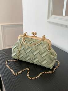 复古仿皮斜挎包，女士款，复古风格搭扣迷你手提包，配有可调节肩带，纯色轻便都市手提包，涤纶内衬，男女通用 - 綠色 - 查看 7