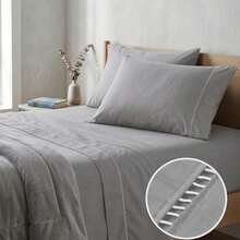 400 Thread Count 3-Piece Bedding Set With Fitted Sheet And Pillowcases, Soft Touch, Everyday Comfort, Single, Full, Queen, King - Grey - View 2