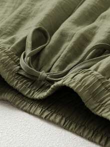 Women's Casual Linen Button Vest And Drawstring Waist Long Pants Set, Spring/Summer - Army Green - View 6