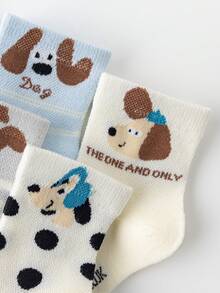 5 Pairs Kids/Toddler Boys' Mid-Calf Socks, Mesh Design, White, Blue, Gray, Khaki, Multi-Color, Contrast Color, Patchwork, Cartoon Dog, Letter, Dot Print, Cute, Minimalist Style, Spring/Summer, Versatile, Suitable For Students, Daily Wear, Pair With Casual/Sports Shoes, Dress Shoes - Multicolor - View 5