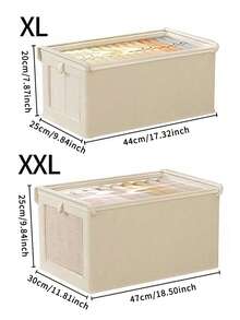 1/2 件带盖/无盖布质折叠收纳盒，带可见窗口，家用抽屉式牛仔裤收纳盒 - 帶蓋米色 - 查看 15