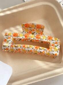 Large Size Non-Slip Floral Print PVC Plastic Hair Clips, Suitable For Thick Hair, Applicable For Braiding, Bun Hairstyles, Weddings, Parties, Daily Wear, Autumn/Winter Fashion Hair Accessories, Holiday Hairstyles For Women - Multicolor - View 6