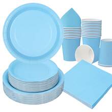 Bộ đồ dùng ăn uống dùng một lần Zhengyu màu xanh dương, đĩa tiệc 7/9 inch, đĩa giấy, cốc, khăn ăn dùng một lần, thích hợp cho các lễ hội, đám cưới, lễ đính hôn, sinh nhật, tiệc tùng, lễ kỷ niệm. - Nhiều màu - Xem 5
