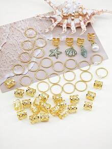 46pcs Baroque Style Ocean Elements Hair Accessories, Suitable For Summer Hairstyle Decoration, Suitable For Dance, Party, Music Festival And Other Occasions - Gold - View 4