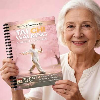 1本太极步行减肥指南螺旋笔记本，28天樱花主题健身计划，每日10分钟低冲击太极锻炼，提供椅子辅助选项，老年人减肥和新陈代谢提升计划，是健身爱好者、老年人和任何寻求温和锻炼的人的理想礼物。