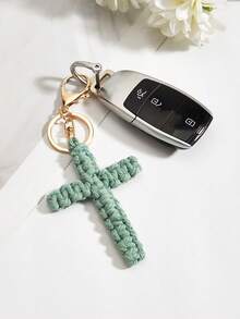 1pc/2pcs Handmade Woven Cross Keychain, Jesus Cross Keychain, Christian Car Key Chain, Bag Charm, Bohemian Soft Cross Keyring, Gift For Women Men, Holiday Decor, Birthday Gift, Couple Gift, Wedding Favor, Party Giveaway, Friend Gift - Multicolor - View 7