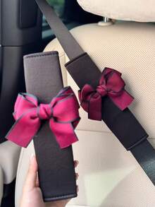 2个可爱蝴蝶结汽车安全带套，柔软加厚肩部安全带保护套 - 透氣蝴蝶結 - 查看 3