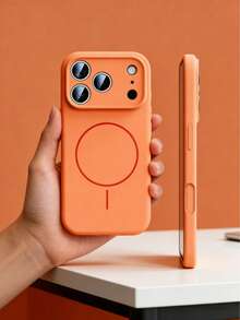 1 ốp lưng điện thoại silicon lỏng mờ tối giản có nam châm, tương thích với iPhone 17 Air 16 15 14 13 12 Pro Max Plus, hỗ trợ sạc không dây, ốp lưng silicon mềm bảo vệ điện thoại. - trái cam - Xem 1