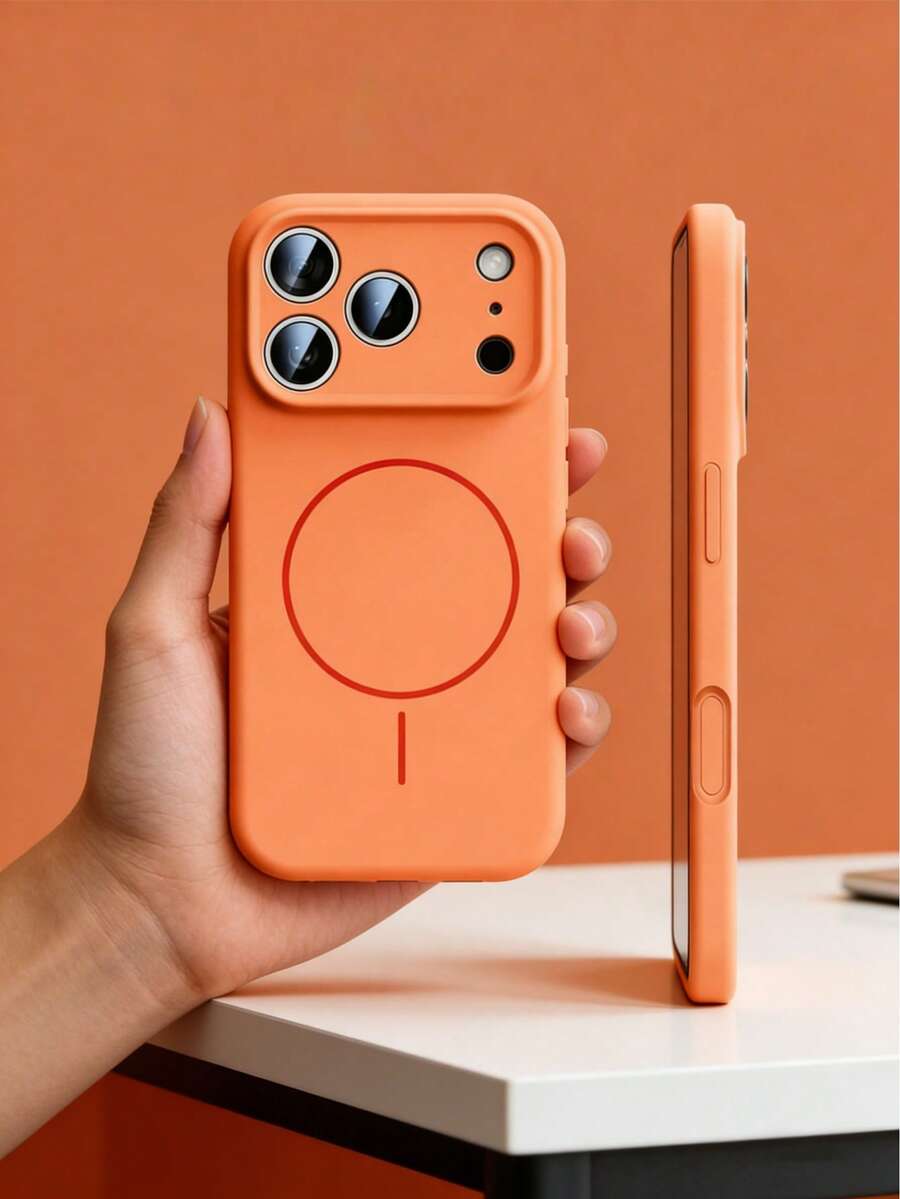 1 ốp lưng điện thoại silicon lỏng mờ tối giản có nam châm, tương thích với iPhone 17 Air 16 15 14 13 12 Pro Max Plus, hỗ trợ sạc không dây, ốp lưng silicon mềm bảo vệ điện thoại. - trái cam - Xem 1