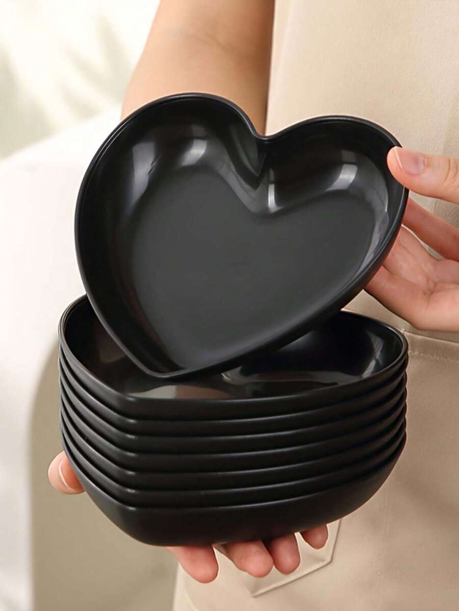 8pcs Black Heart-Shaped Plastic Plates - Multipurpose For Nuts, Snacks, Fruits, Desserts, Cakes, Chips - Kitchen Supplies, Suitable For Home, Party, Wedding, Birthday, Holiday