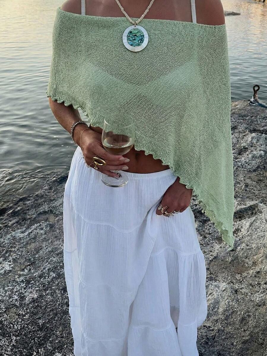 Áo dệt kim tối giản, thanh lịch, gợi cảm phong cách Mori Girl dành cho nữ, thích hợp cho mùa Xuân/Hè. - màu xanh lá - Xem 1