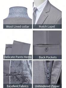 Men's 3 Piece Suit Slim Fit Solid One Button Party Wedding Tuxedo Suits Blazer Jacket Vest Pants Set - Light Grey - View 3