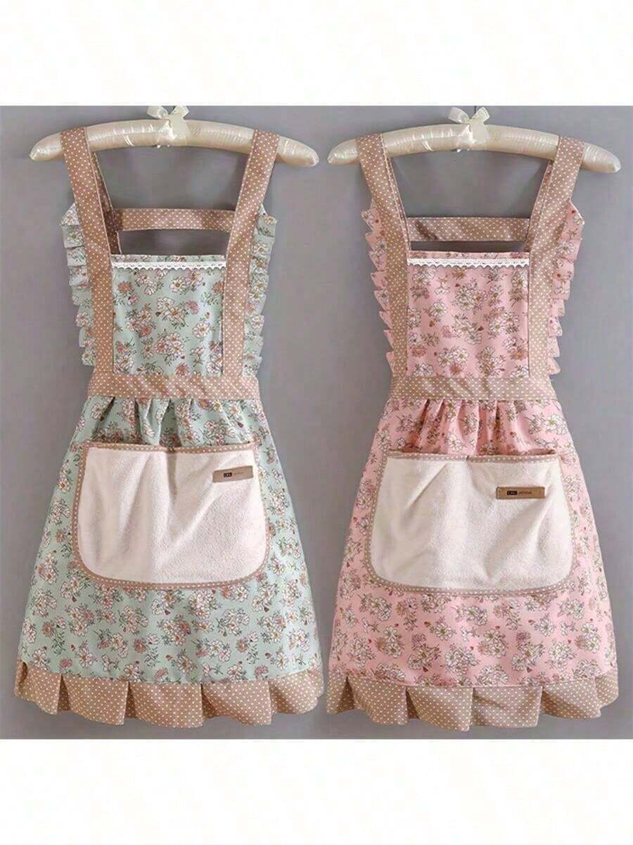 1 pieza Delantal de lona con estampado floral y capucha - Adecuado para chefs, camareros y trabajadores de cocina, evita salpicaduras de aceite, impermeable, fácil de limpiar, herramienta y accesorio de cocina esencial para entusiastas de la cocina - Ver 1