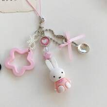 1pc Cute Miffy Cartoon Rabbit Theme Phone Lanyard Strap | Star Frame And Fork Spoon Decor | Y2K Punk Style Decor Gift Toy, Durable Phone And Bag Strap | Lovely Pink Daily Use Accessory - Multicolor - View 7