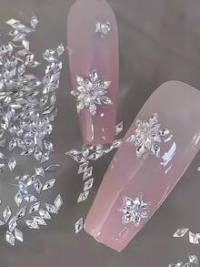 200pcs Sparkling Mini Rhombus Edged Zirconia Nail Art Rhinestones, Small Flat Bottom Diamond Nail Decorations Nails - White - View 2