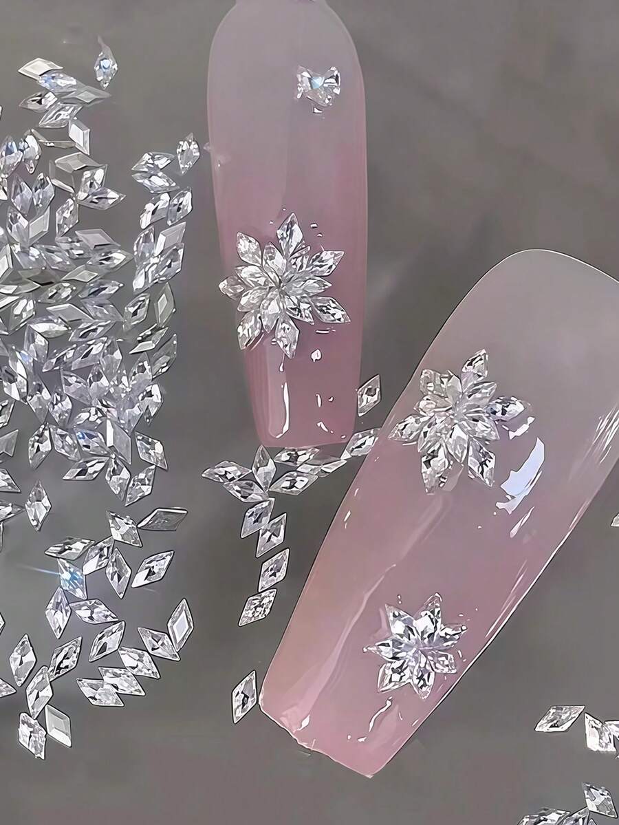 200pcs Sparkling Mini Rhombus Edged Zirconia Nail Art Rhinestones, Small Flat Bottom Diamond Nail Decorations Nails