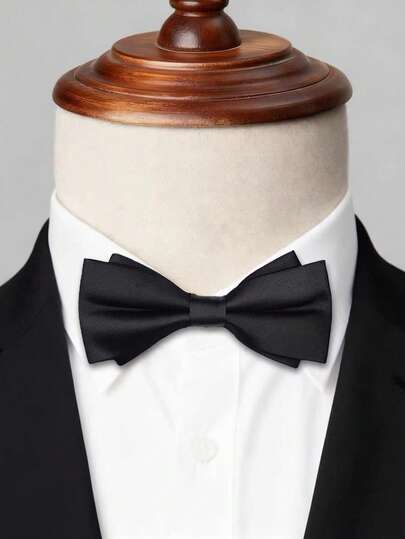 1pc Men's Solid Color Striped Double-Layer Bow Tie, Men's Business Tie, Wedding Party Cocktail Tie, Gift For Men