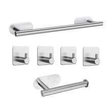 OBOVAY Bộ 6 giá treo khăn tự dính gồm 3 móc treo khăn và 1 giá đựng giấy vệ sinh, thanh treo khăn gắn tường bằng thép không gỉ, móc treo tường tự dính, phụ kiện phòng tắm. - Nhiều màu - Xem 10
