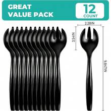 12 Pack Black Plastic Forks Heavy Duty Disposable Serving Utensils For Catering Wedding Party Buffet Events - 1 - View 3