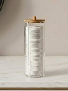 Acrylic Cotton Swab Holder Set With Bamboo Lid 2 Units Bathroom Decoration Organization - 無色 - 查看 6